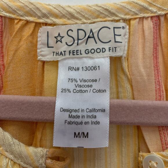 L SPACE Yellow Cozumel Stripe Vida Button‎ Front Boho Mini Dress Size Medium - Picture 11 of 13